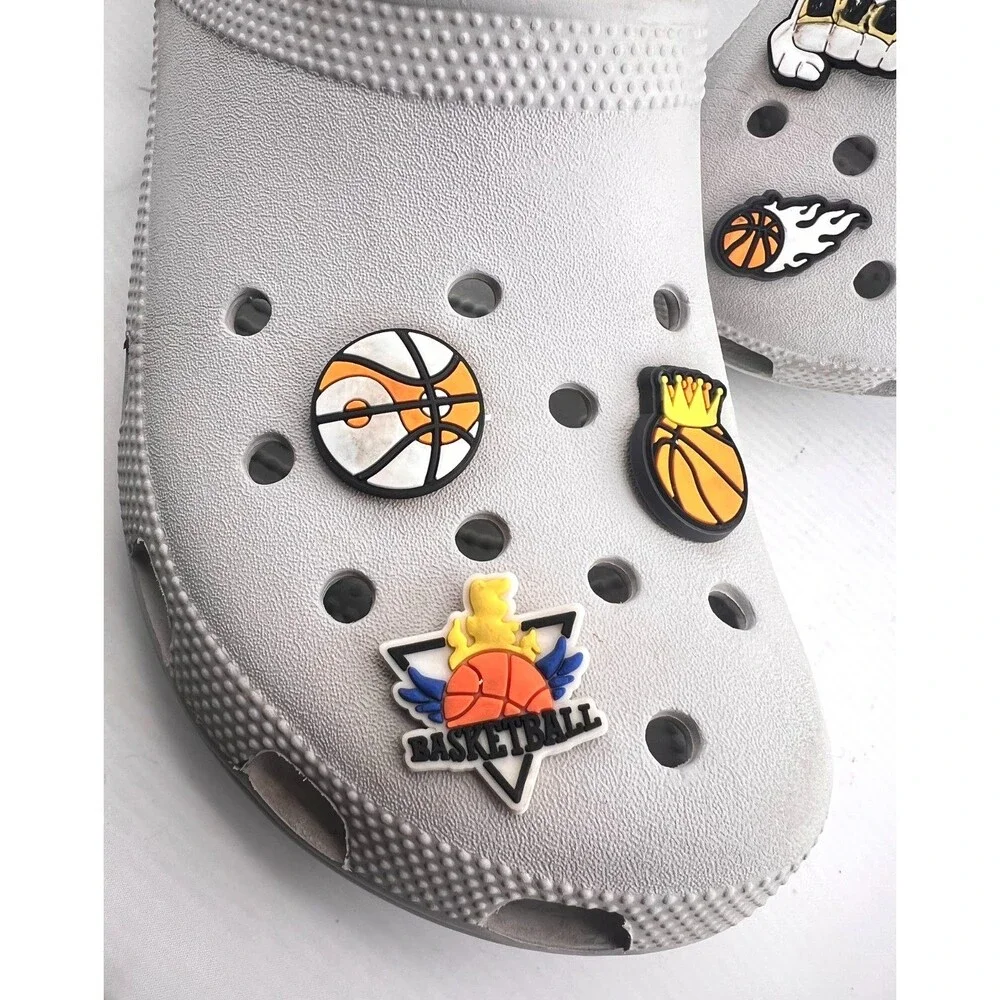 Crocs Classic Clog Gray Slip On Shoes Men's 10 Basketball Charms Summer Casual
